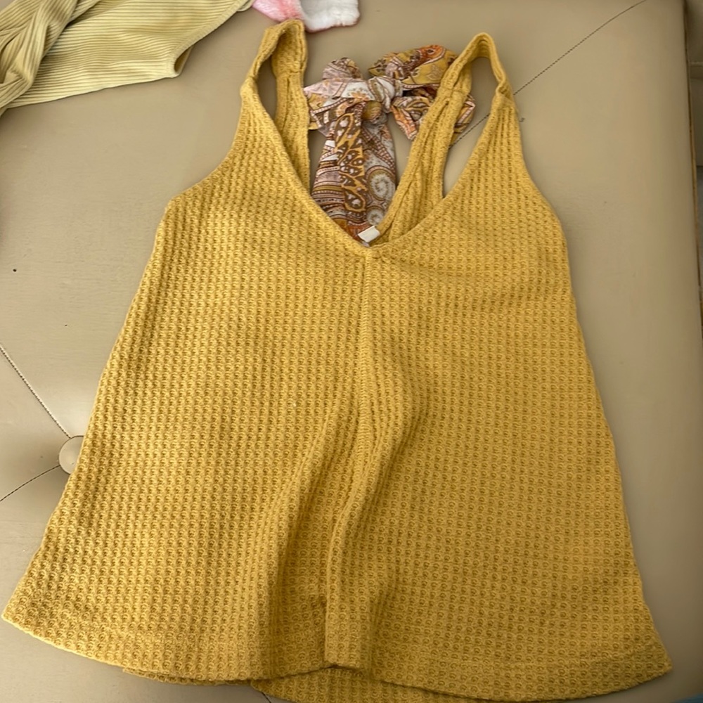 Yellow tank top with a tie back